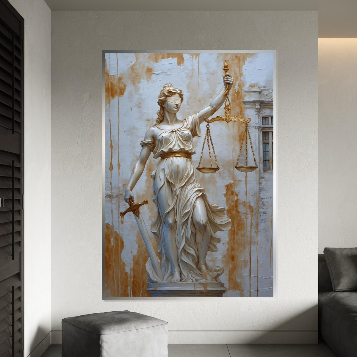 Lady Justice Canvas, Justice Statue Wall Art, Blindfold Scales Painting, Sword Holder Art, Wall Art Canvas Design, Ready to Hang Decor