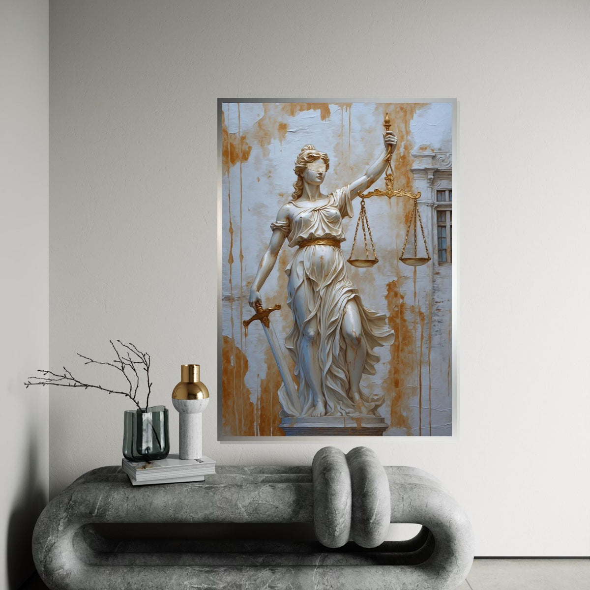 Lady Justice Canvas, Justice Statue Wall Art, Blindfold Scales Painting, Sword Holder Art, Wall Art Canvas Design, Ready to Hang Decor