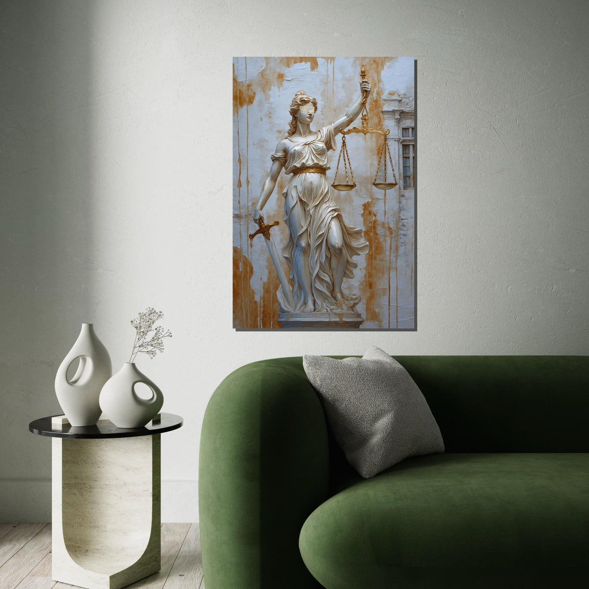 Lady Justice Canvas, Justice Statue Wall Art, Blindfold Scales Painting, Sword Holder Art, Wall Art Canvas Design, Ready to Hang Decor