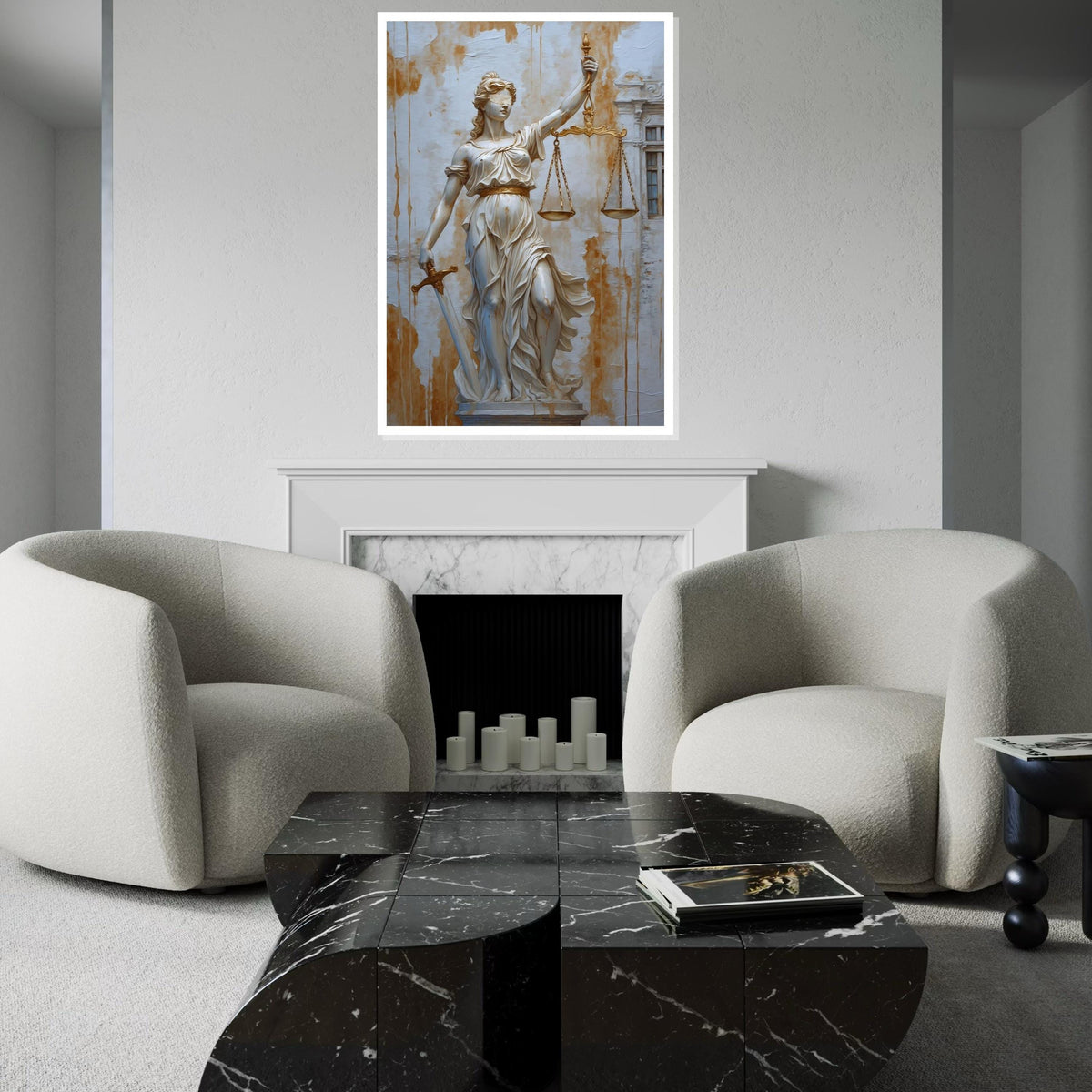 Lady Justice Canvas, Justice Statue Wall Art, Blindfold Scales Painting, Sword Holder Art, Wall Art Canvas Design, Ready to Hang Decor