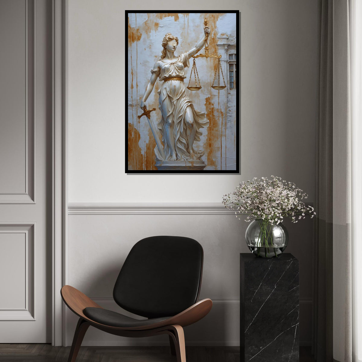 Lady Justice Canvas, Justice Statue Wall Art, Blindfold Scales Painting, Sword Holder Art, Wall Art Canvas Design, Ready to Hang Decor