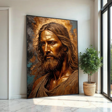 Golden Savior Canvas, Divine Portrait Art, Wall Art Canvas Design, Ready to Hang Home Decor, Sacred Art Print, Religious Wall Decor