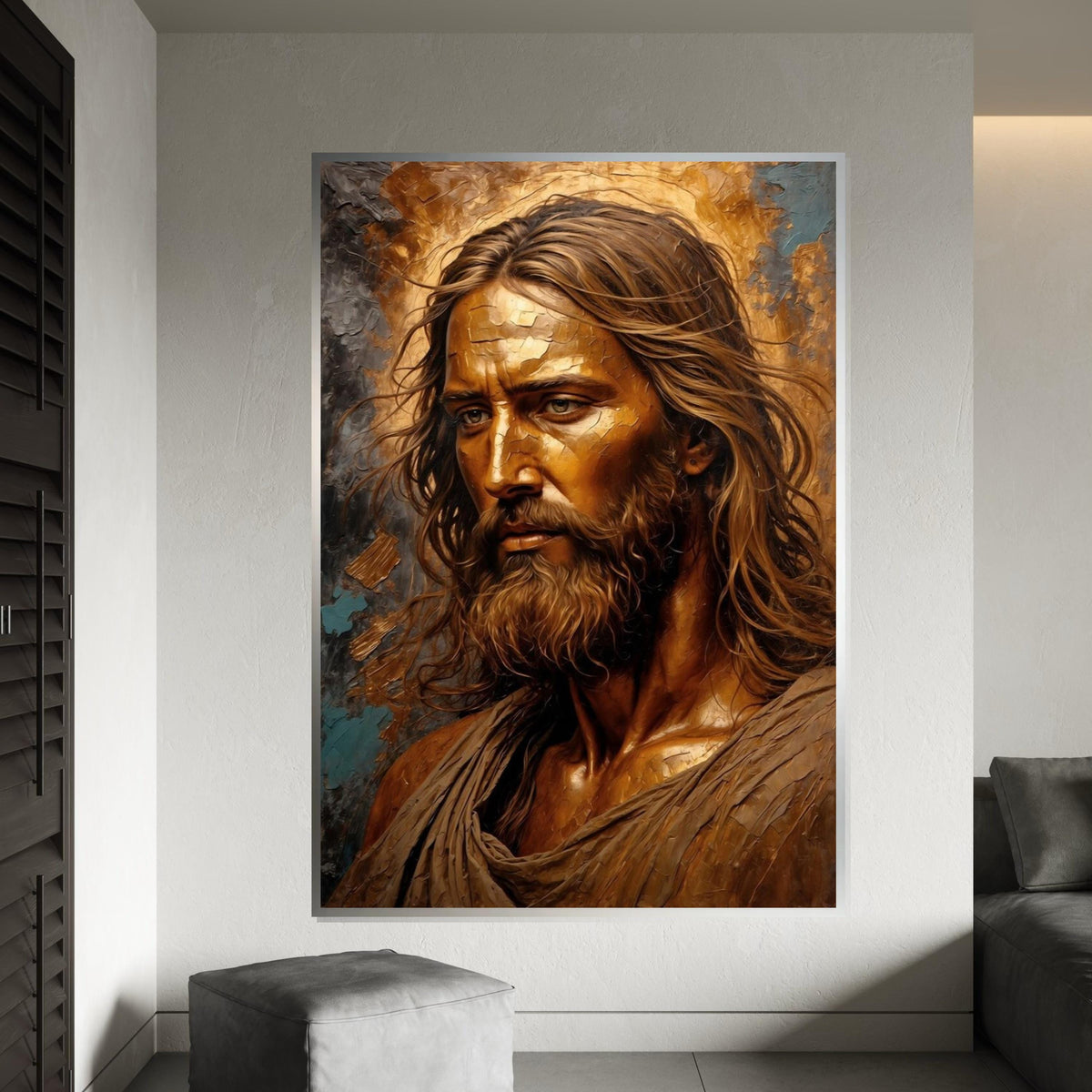Golden Savior Canvas, Divine Portrait Art, Wall Art Canvas Design, Ready to Hang Home Decor, Sacred Art Print, Religious Wall Decor