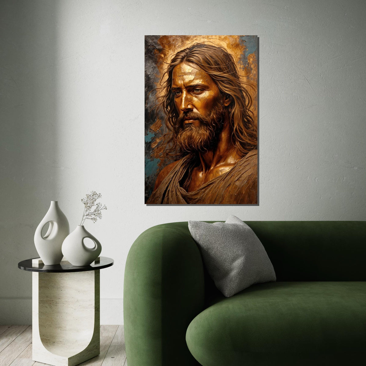 Golden Savior Canvas, Divine Portrait Art, Wall Art Canvas Design, Ready to Hang Home Decor, Sacred Art Print, Religious Wall Decor