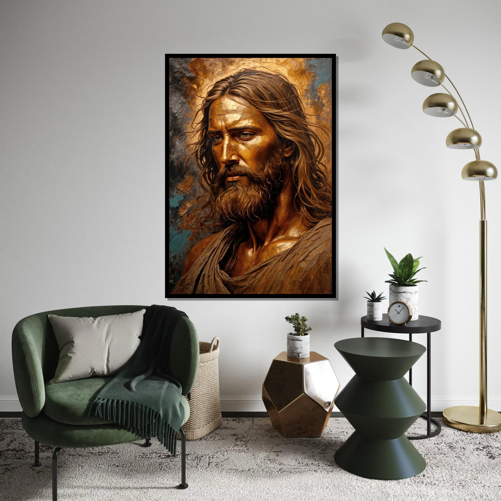 Golden Savior Canvas, Divine Portrait Art, Wall Art Canvas Design, Ready to Hang Home Decor, Sacred Art Print, Religious Wall Decor