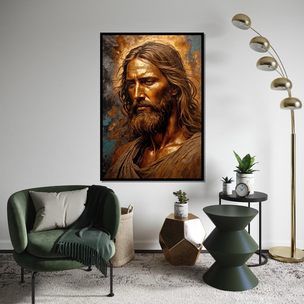 Golden Savior Canvas, Divine Portrait Art, Wall Art Canvas Design, Ready to Hang Home Decor, Sacred Art Print, Religious Wall Decor
