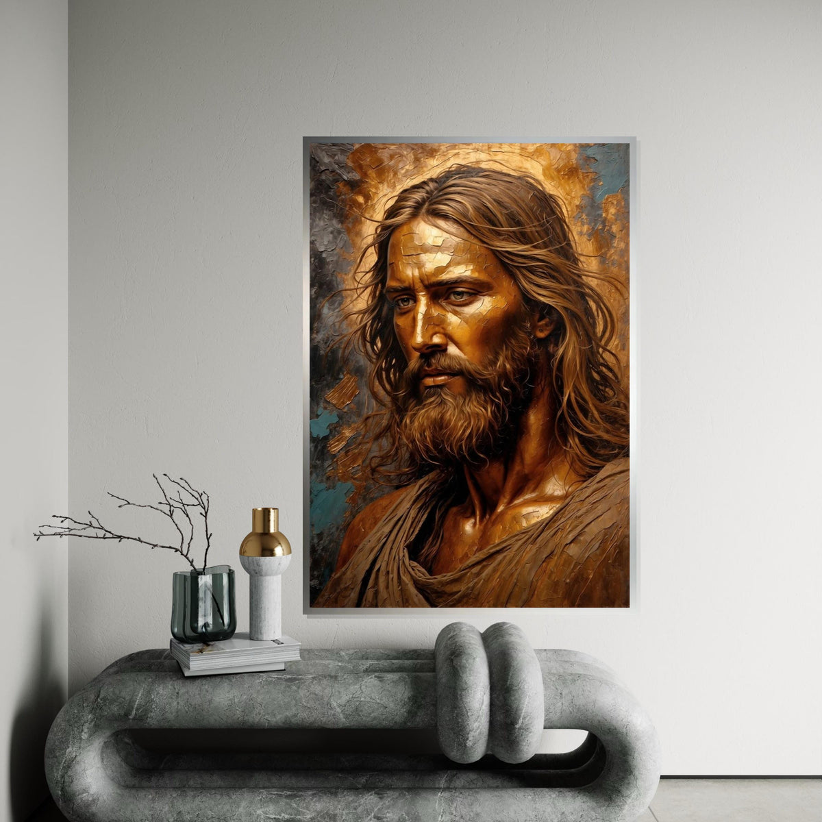 Golden Savior Canvas, Divine Portrait Art, Wall Art Canvas Design, Ready to Hang Home Decor, Sacred Art Print, Religious Wall Decor