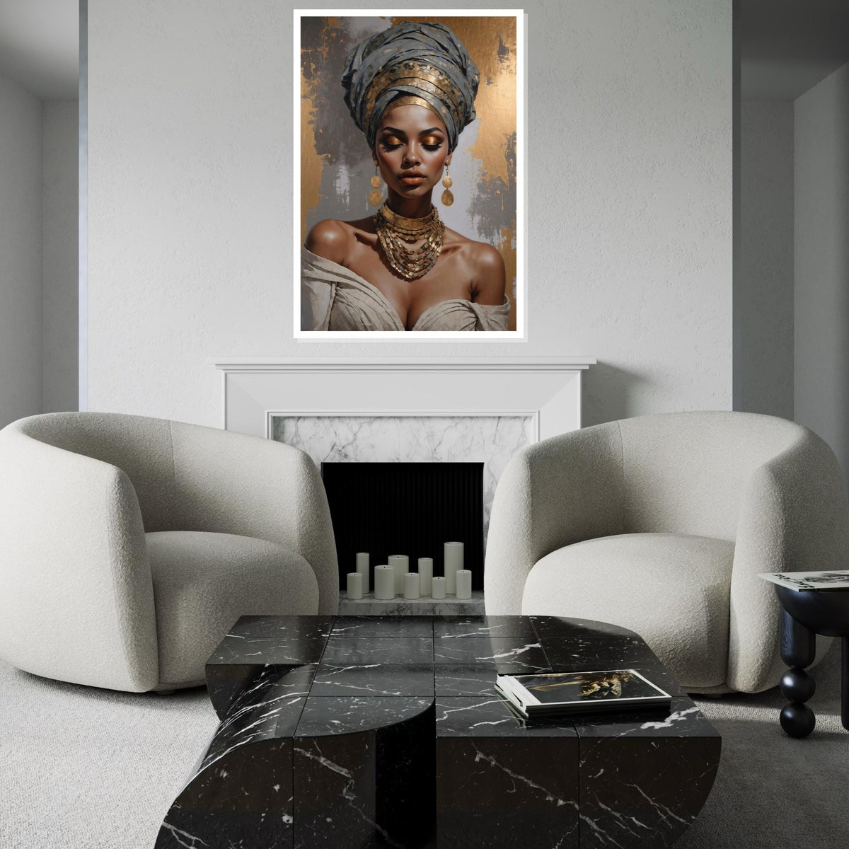 GoldAccented Portrait Canvas, Elegant Woman Wall Art, Cultural Beauty Print, Wall Art Canvas Design, Ready to Hang Decoration