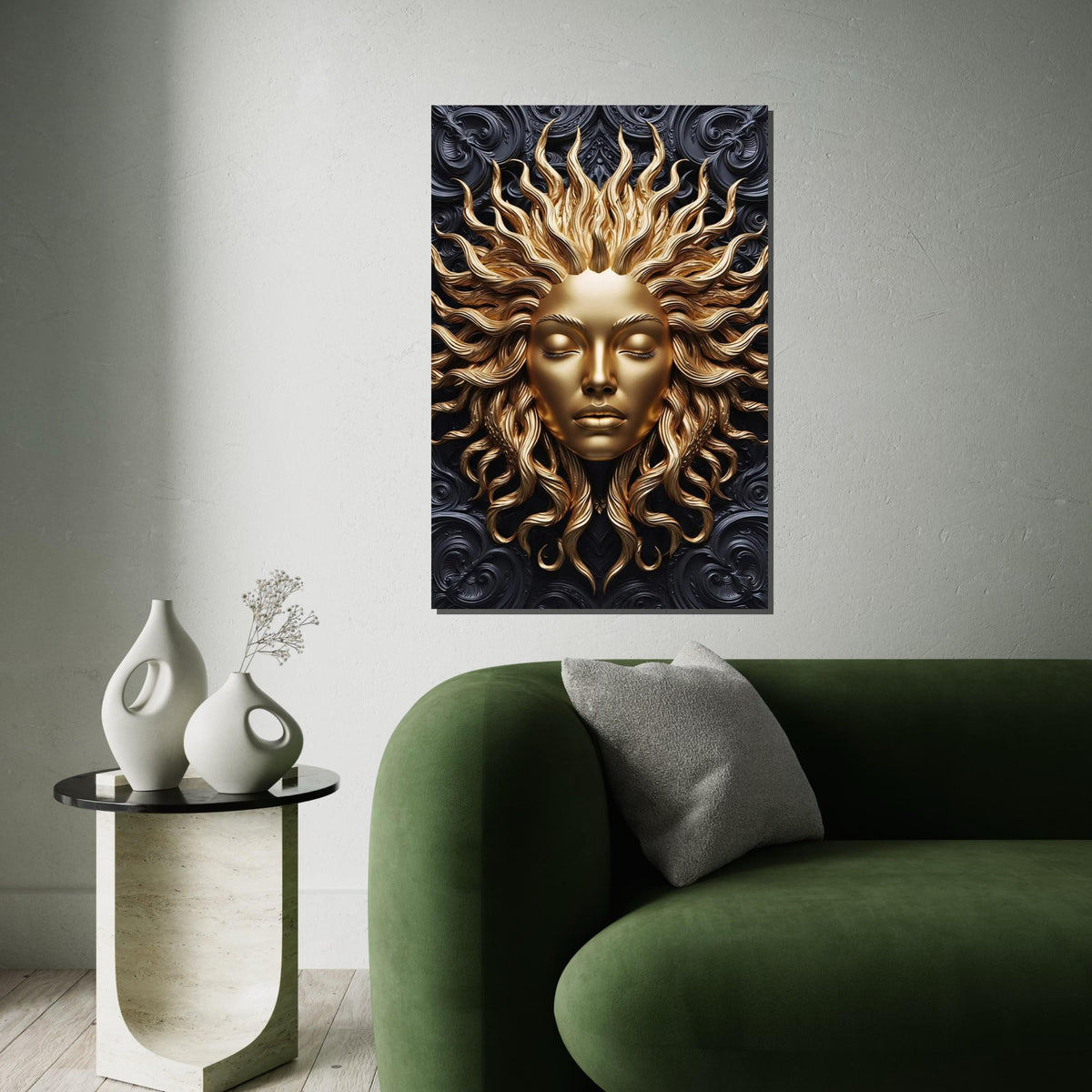 Golden Sun Goddess Canvas, Sun Face Art, Metallic Wall Art, Wall Art Canvas Design, Ready To Hang Home Decoration