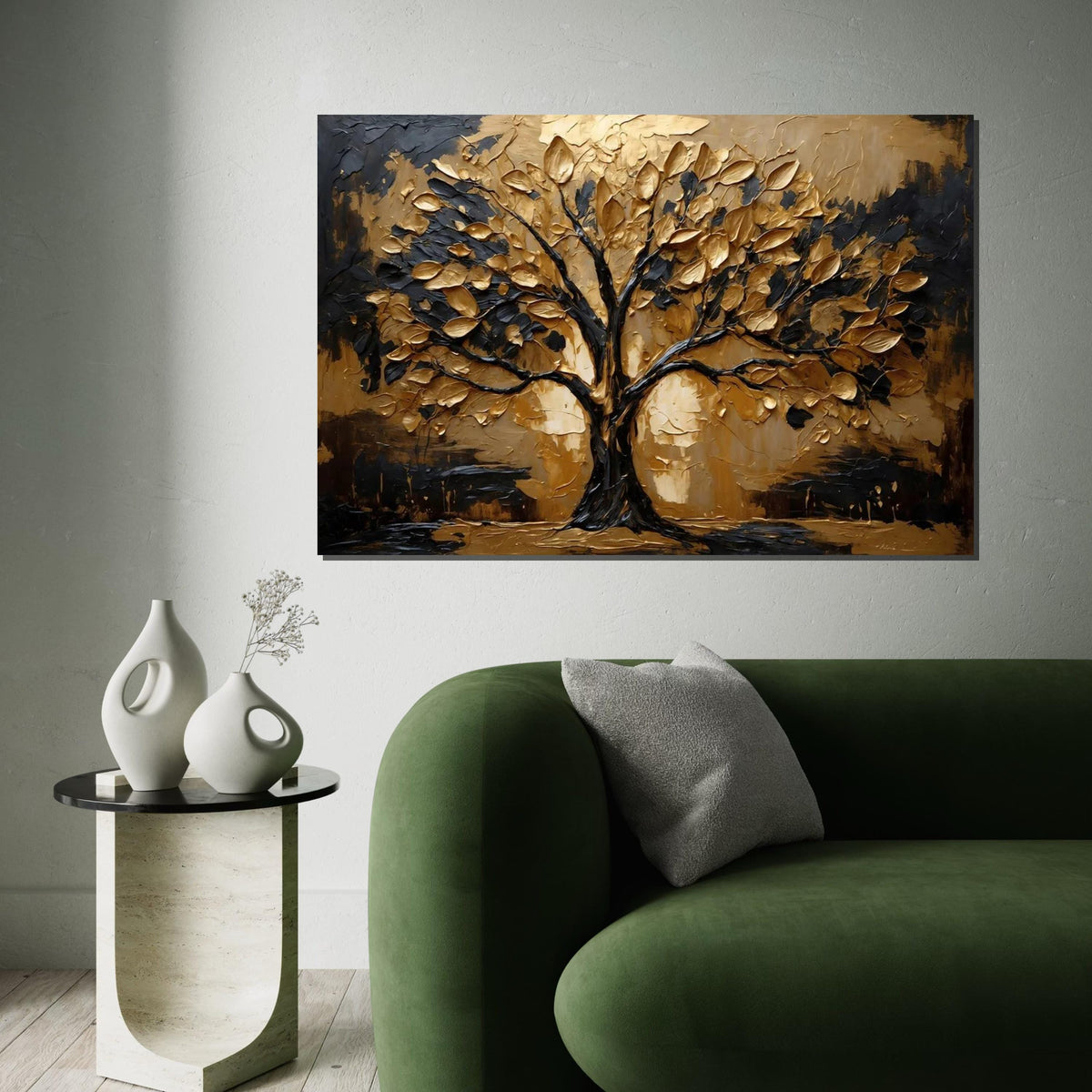 Golden Tree Canvas, Abstract Tree Wall Art, Metallic Leaves Art, Wall Art Canvas Design, Ready to Hang Decoration