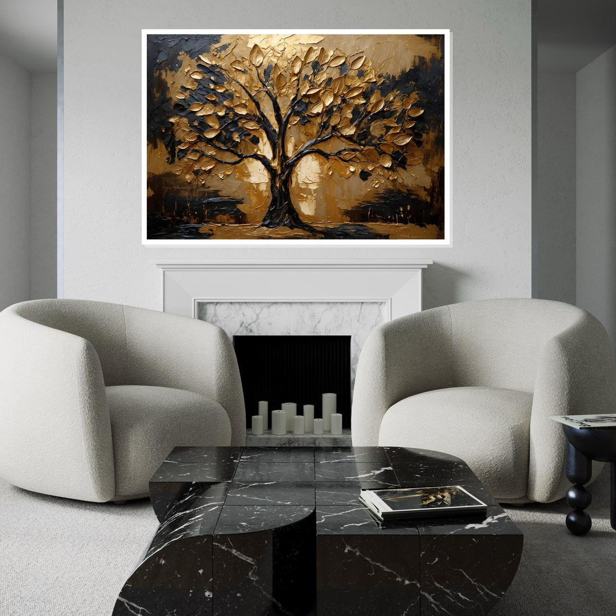 Golden Tree Canvas, Abstract Tree Wall Art, Metallic Leaves Art, Wall Art Canvas Design, Ready to Hang Decoration
