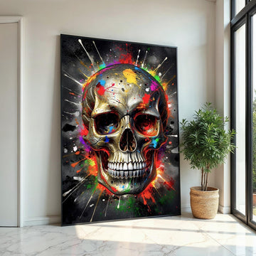 Vibrant Skull Canvas Art, Colorful Skull Wall Decoration, Multicolor Abstract Skull Print, Wall Art Canvas Design, Ready to Hang