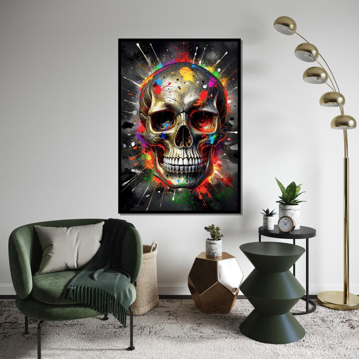 Vibrant Skull Canvas Art, Colorful Skull Wall Decoration, Multicolor Abstract Skull Print, Wall Art Canvas Design, Ready to Hang