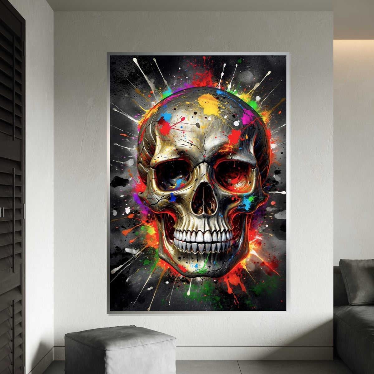 Vibrant Skull Canvas Art, Colorful Skull Wall Decoration, Multicolor Abstract Skull Print, Wall Art Canvas Design, Ready to Hang