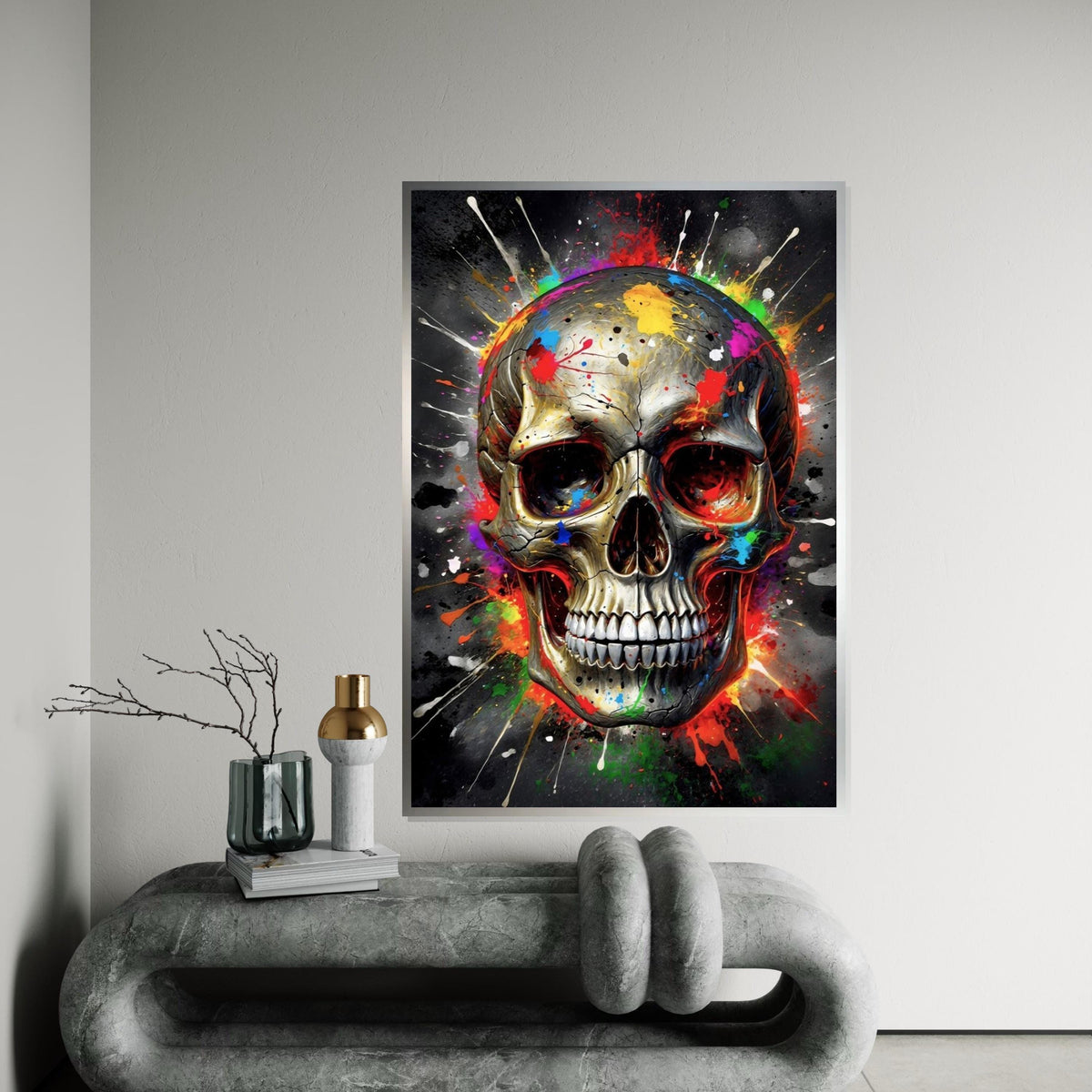 Vibrant Skull Canvas Art, Colorful Skull Wall Decoration, Multicolor Abstract Skull Print, Wall Art Canvas Design, Ready to Hang