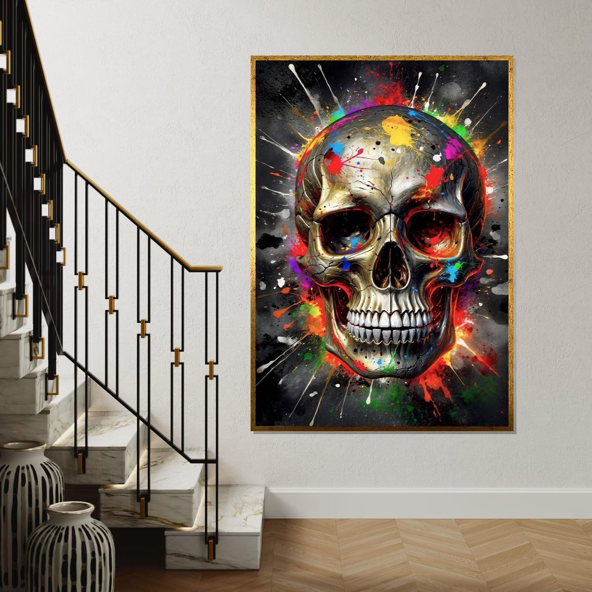Vibrant Skull Canvas Art, Colorful Skull Wall Decoration, Multicolor Abstract Skull Print, Wall Art Canvas Design, Ready to Hang
