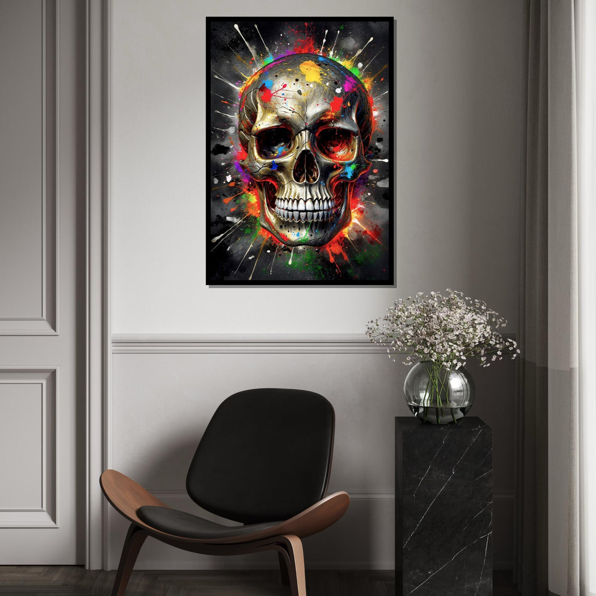 Vibrant Skull Canvas Art, Colorful Skull Wall Decoration, Multicolor Abstract Skull Print, Wall Art Canvas Design, Ready to Hang