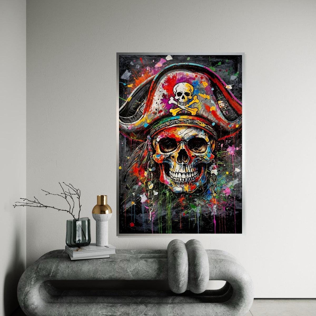 Colorful Pirate Skull Canvas, Skull Art Print, Pirate Wall Art, Vibrant Skull Poster, Wall Art Canvas Design, Ready to Hang Decoration