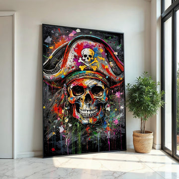 Colorful Pirate Skull Canvas, Skull Art Print, Pirate Wall Art, Vibrant Skull Poster, Wall Art Canvas Design, Ready to Hang Decoration