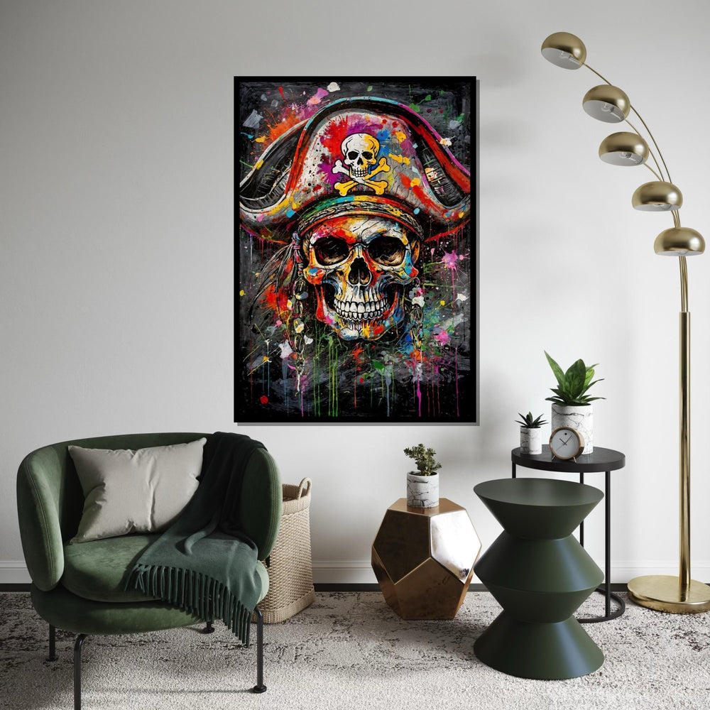 Colorful Pirate Skull Canvas, Skull Art Print, Pirate Wall Art, Vibrant Skull Poster, Wall Art Canvas Design, Ready to Hang Decoration