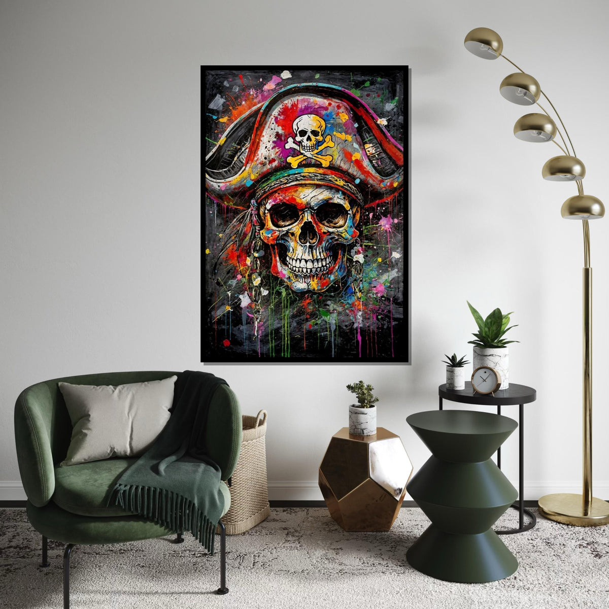 Colorful Pirate Skull Canvas, Skull Art Print, Pirate Wall Art, Vibrant Skull Poster, Wall Art Canvas Design, Ready to Hang Decoration