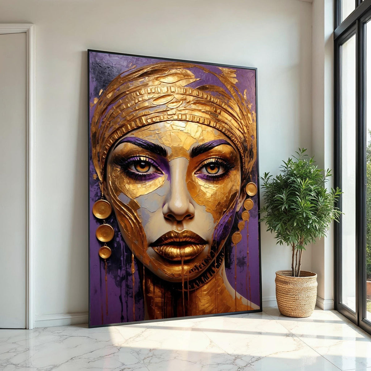 Golden Lady Canvas, Abstract Portrait Art, Regal Woman Wall Print, Textured Gold Art, Wall Art Canvas Design, Ready to Hang Décor