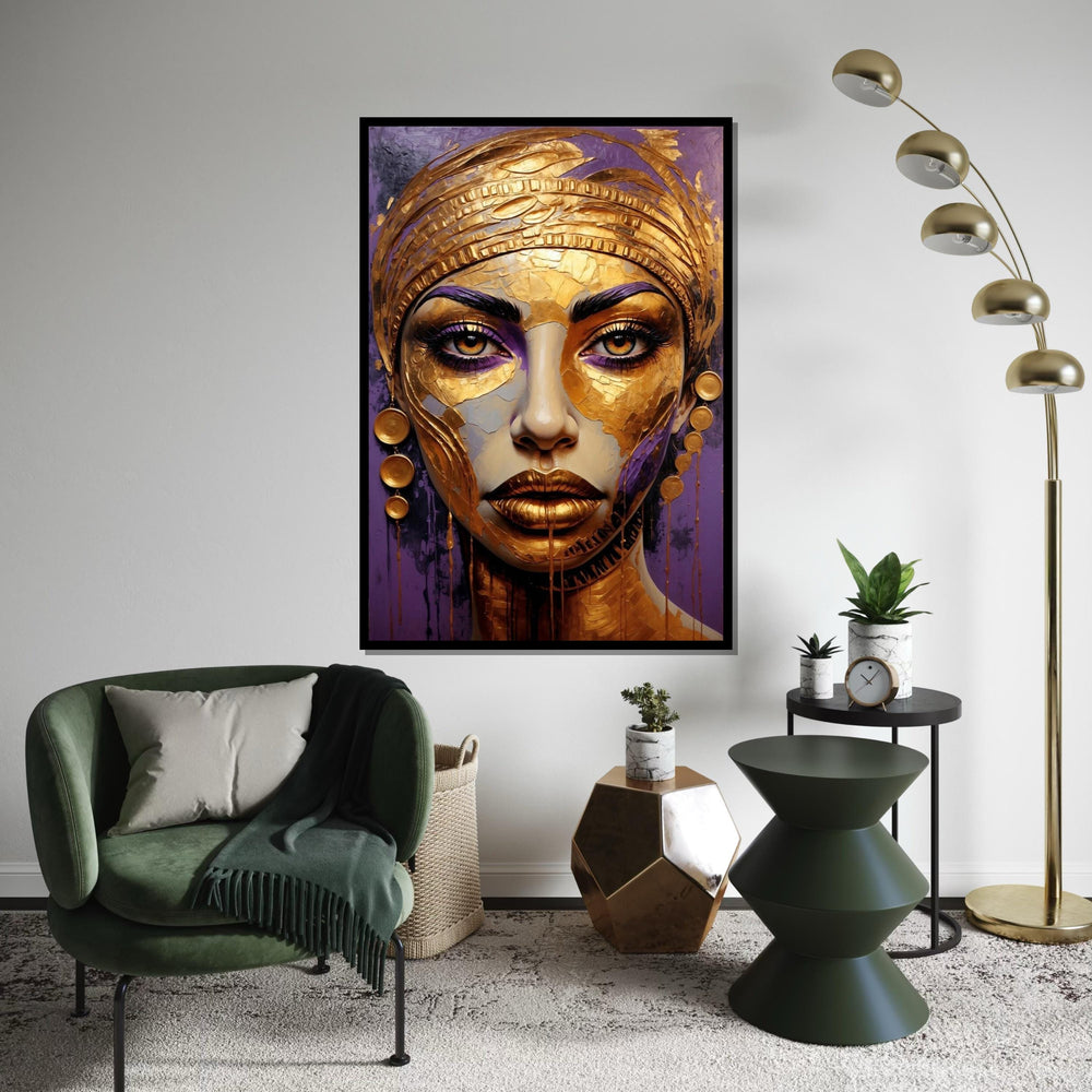 Golden Lady Canvas, Abstract Portrait Art, Regal Woman Wall Print, Textured Gold Art, Wall Art Canvas Design, Ready to Hang Décor