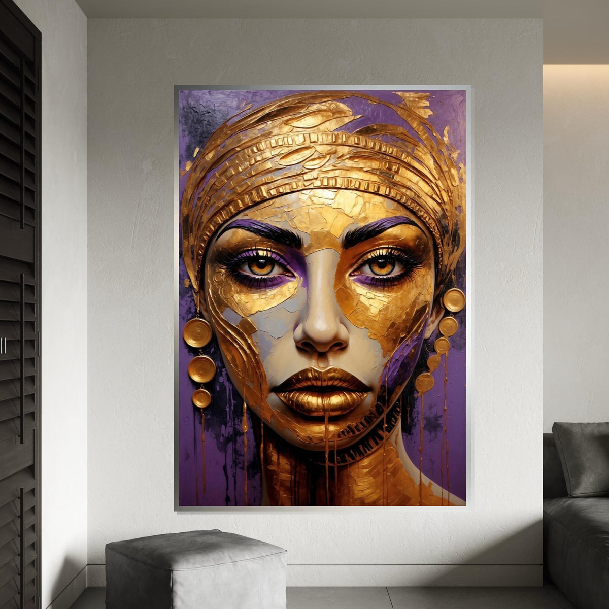 Golden Lady Canvas, Abstract Portrait Art, Regal Woman Wall Print, Textured Gold Art, Wall Art Canvas Design, Ready to Hang Décor