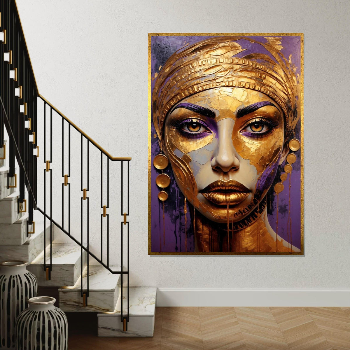 Golden Lady Canvas, Abstract Portrait Art, Regal Woman Wall Print, Textured Gold Art, Wall Art Canvas Design, Ready to Hang Décor
