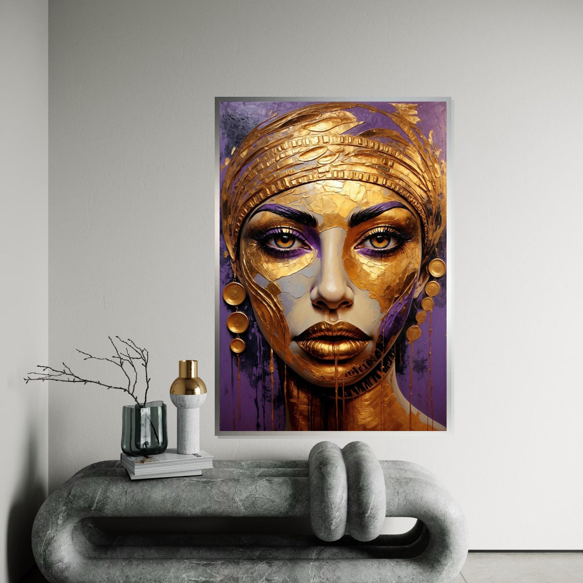 Golden Lady Canvas, Abstract Portrait Art, Regal Woman Wall Print, Textured Gold Art, Wall Art Canvas Design, Ready to Hang Décor