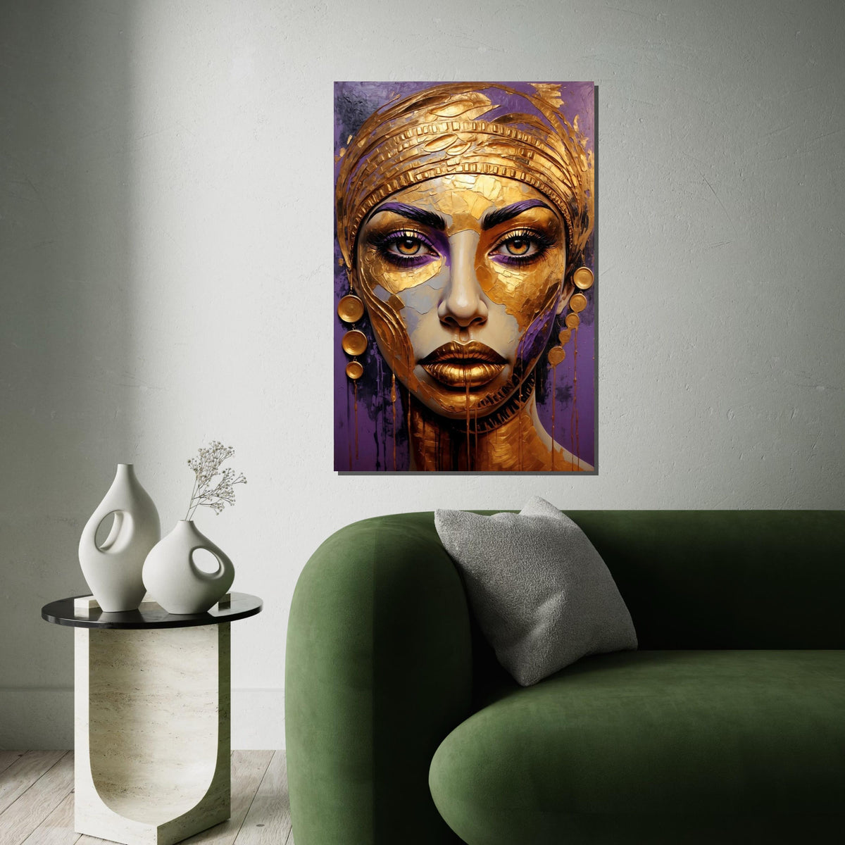 Golden Lady Canvas, Abstract Portrait Art, Regal Woman Wall Print, Textured Gold Art, Wall Art Canvas Design, Ready to Hang Décor