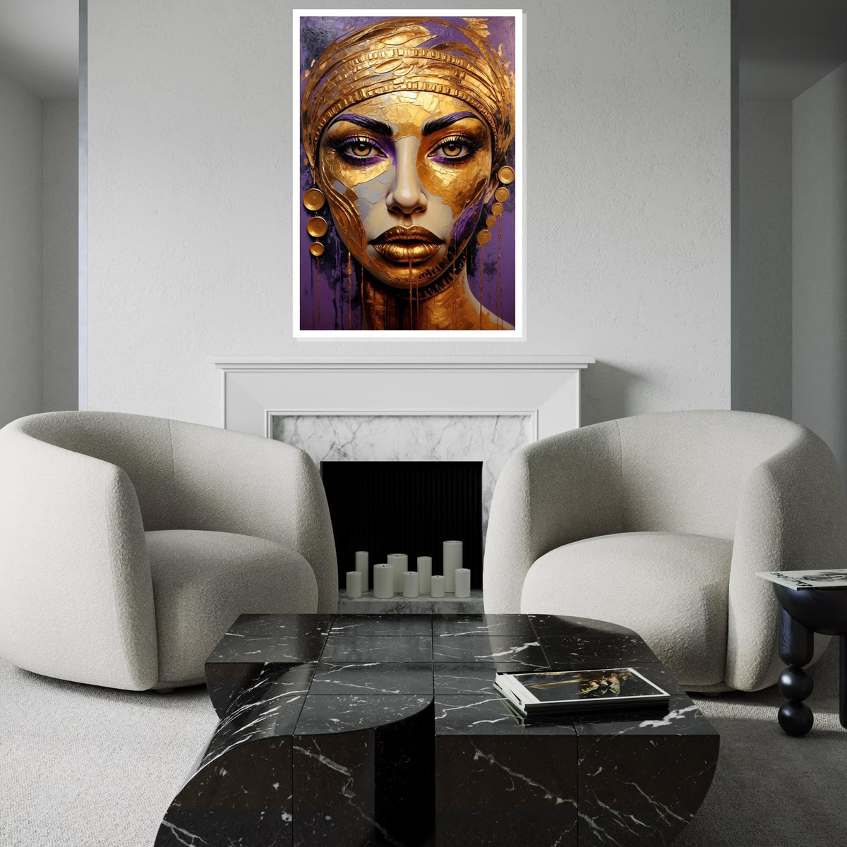 Golden Lady Canvas, Abstract Portrait Art, Regal Woman Wall Print, Textured Gold Art, Wall Art Canvas Design, Ready to Hang Décor