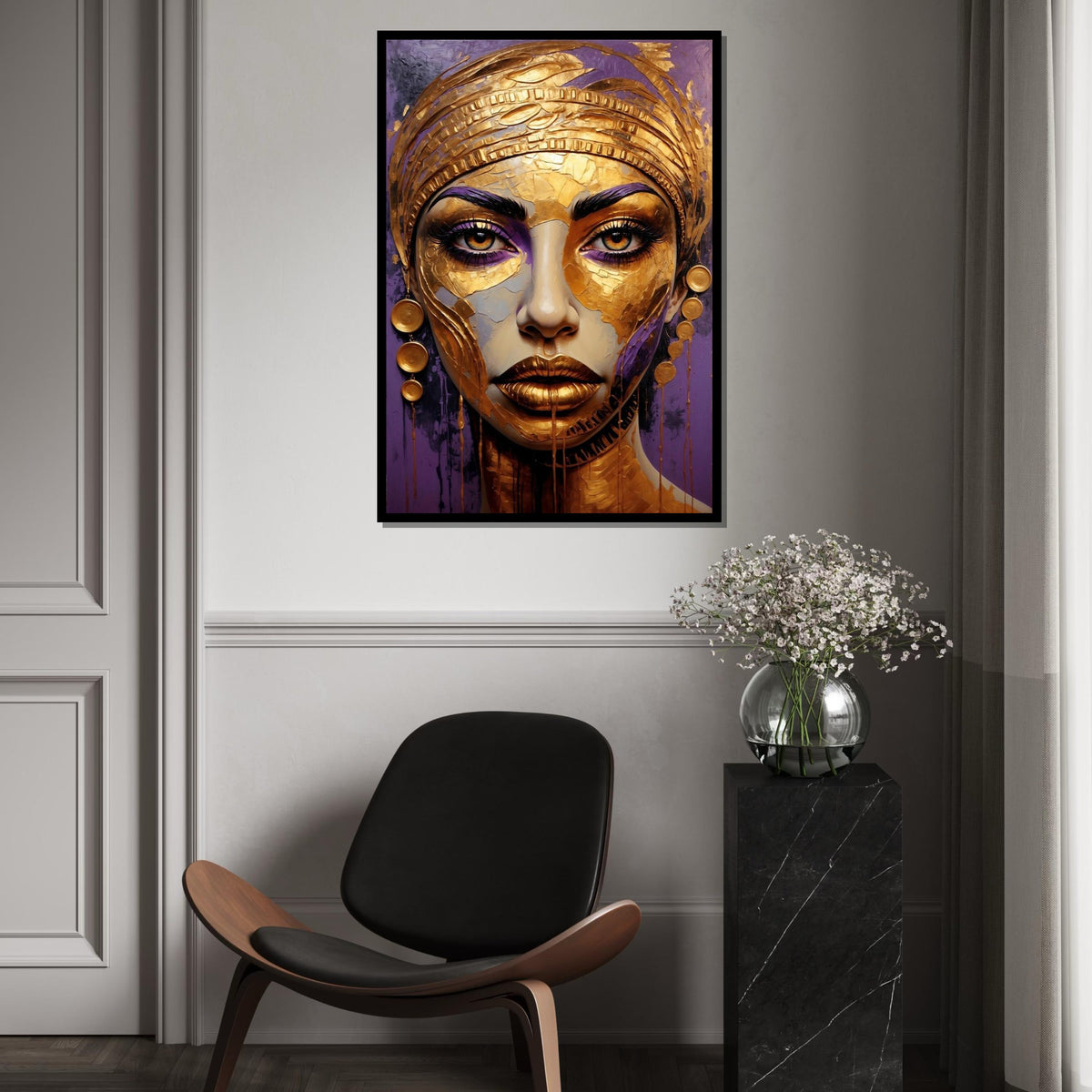 Golden Lady Canvas, Abstract Portrait Art, Regal Woman Wall Print, Textured Gold Art, Wall Art Canvas Design, Ready to Hang Décor