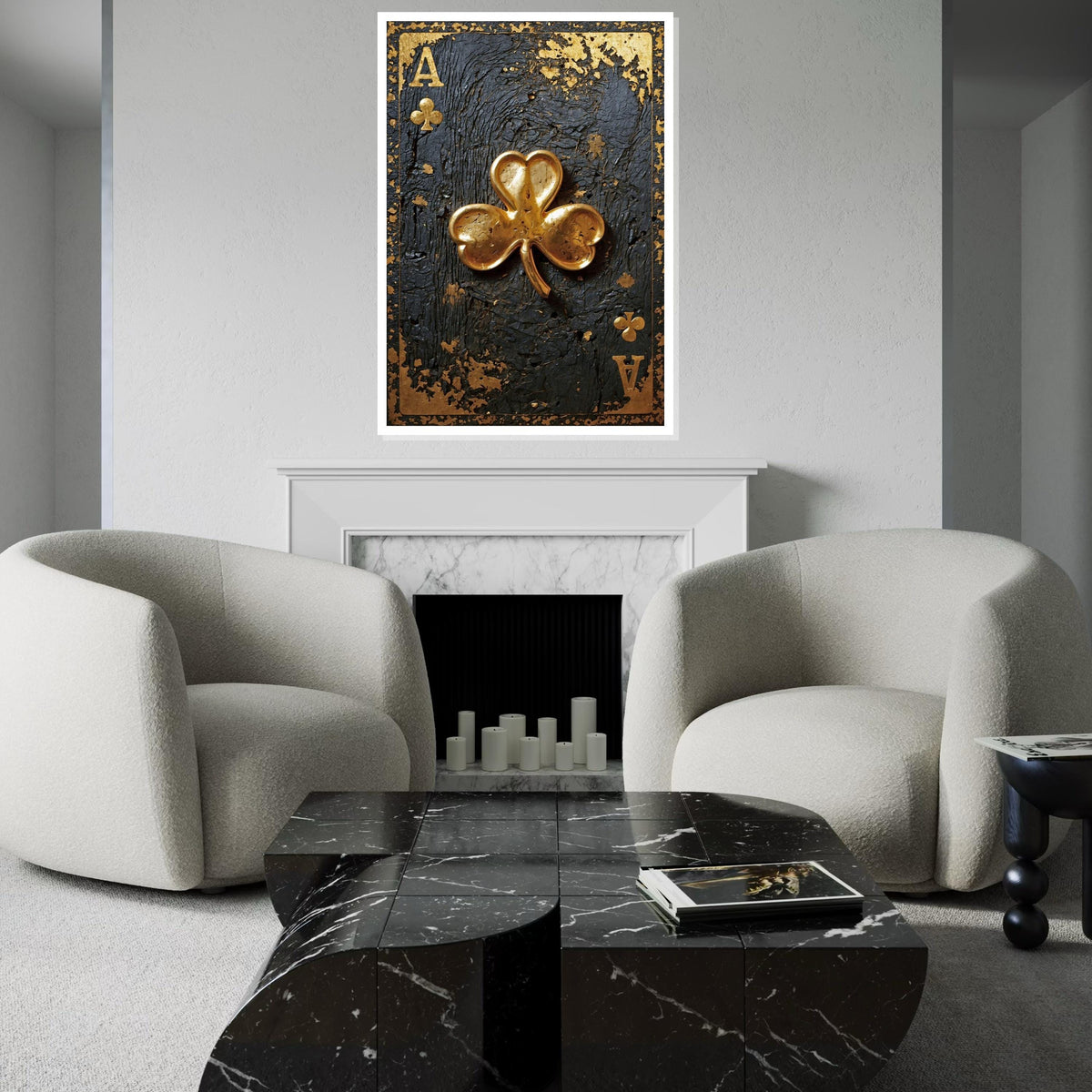 Golden Clover Ace, Card Art Canvas, Luxe Wall Design, Rustic Gold Embellishment, Elegant Playing Cards, Wall Art Canvas, Ready to Hang