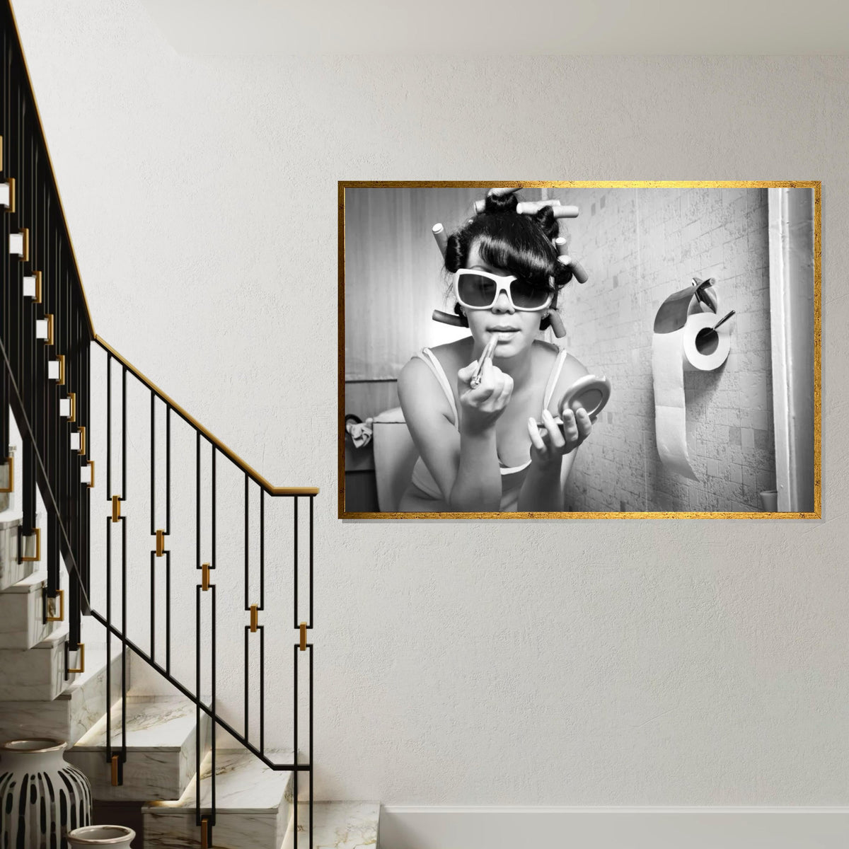 Retro Glamour Poster, Black and White Canvas, Vintage Makeup Art, Wall Art Canvas Design, Ready to Hang Decoration