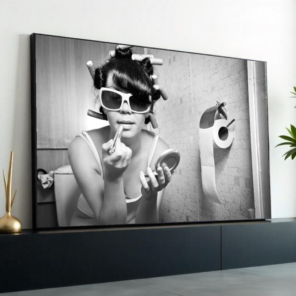 Retro Glamour Poster, Black and White Canvas, Vintage Makeup Art, Wall Art Canvas Design, Ready to Hang Decoration