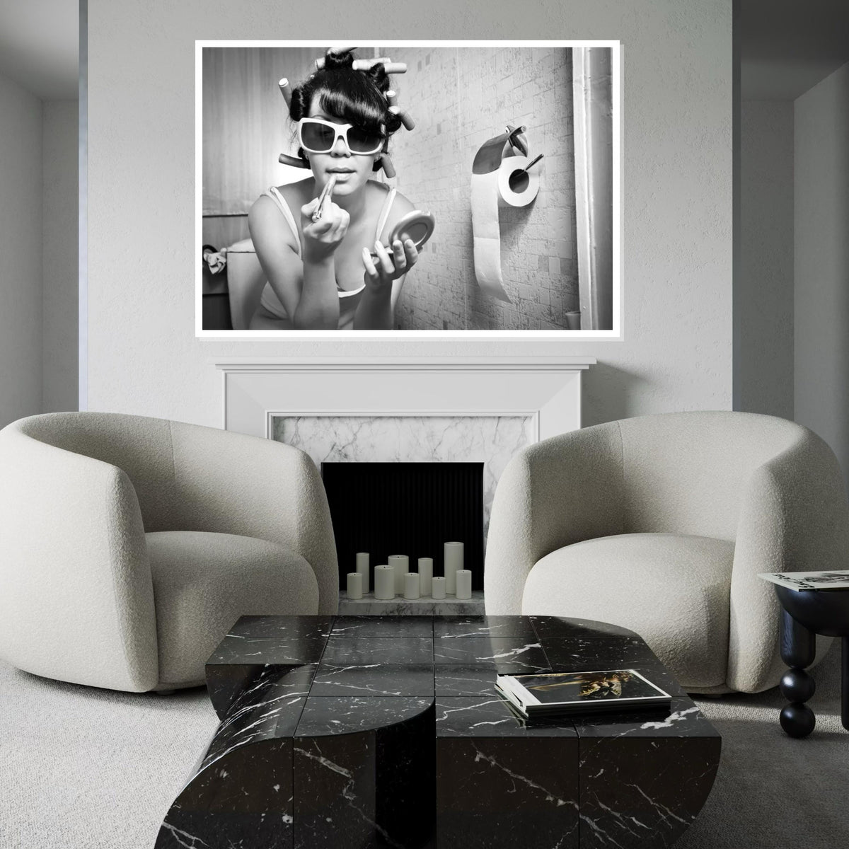 Retro Glamour Poster, Black and White Canvas, Vintage Makeup Art, Wall Art Canvas Design, Ready to Hang Decoration