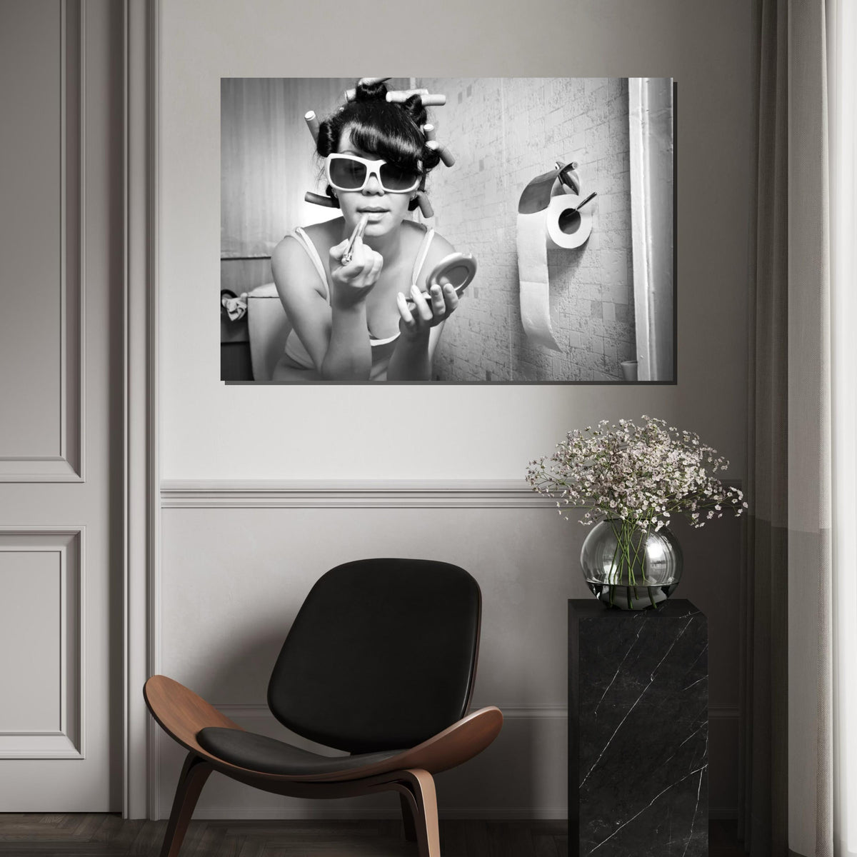 Retro Glamour Poster, Black and White Canvas, Vintage Makeup Art, Wall Art Canvas Design, Ready to Hang Decoration