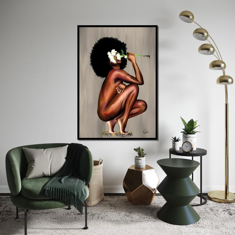 Afro Beauty Canvas, Floral Woman Art, Wall Art Canvas Design, Ready to Hang Decoration, Artistic Figure Painting, Unique Home Decor