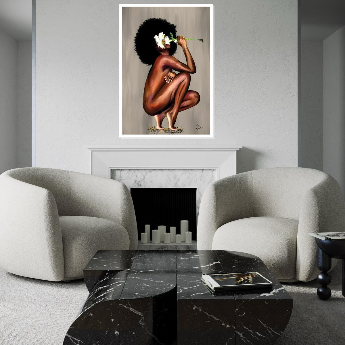 Afro Beauty Canvas, Floral Woman Art, Wall Art Canvas Design, Ready to Hang Decoration, Artistic Figure Painting, Unique Home Decor