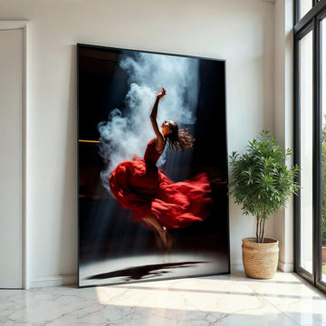 Graceful Dancer Canvas, Elegant Red Dress Artwork, Ballerina Wall Art, Dance Movement Poster, Canvas Design, Ready to Hang Home Decor