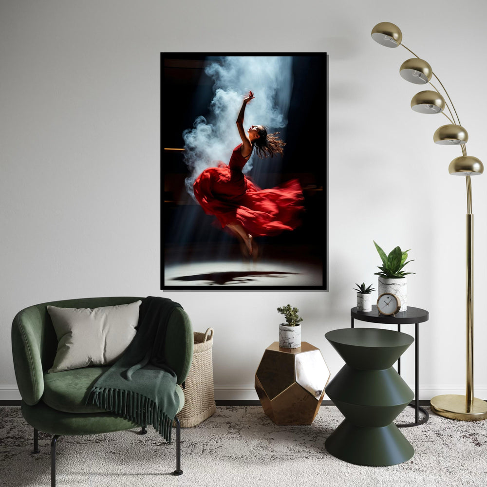 Graceful Dancer Canvas, Elegant Red Dress Artwork, Ballerina Wall Art, Dance Movement Poster, Canvas Design, Ready to Hang Home Decor
