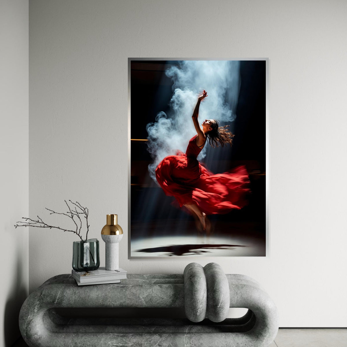 Graceful Dancer Canvas, Elegant Red Dress Artwork, Ballerina Wall Art, Dance Movement Poster, Canvas Design, Ready to Hang Home Decor
