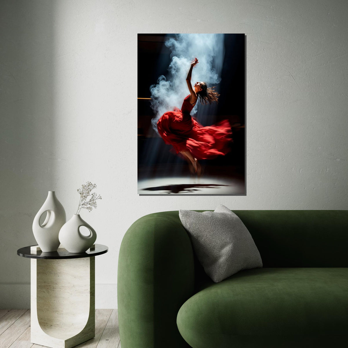Graceful Dancer Canvas, Elegant Red Dress Artwork, Ballerina Wall Art, Dance Movement Poster, Canvas Design, Ready to Hang Home Decor