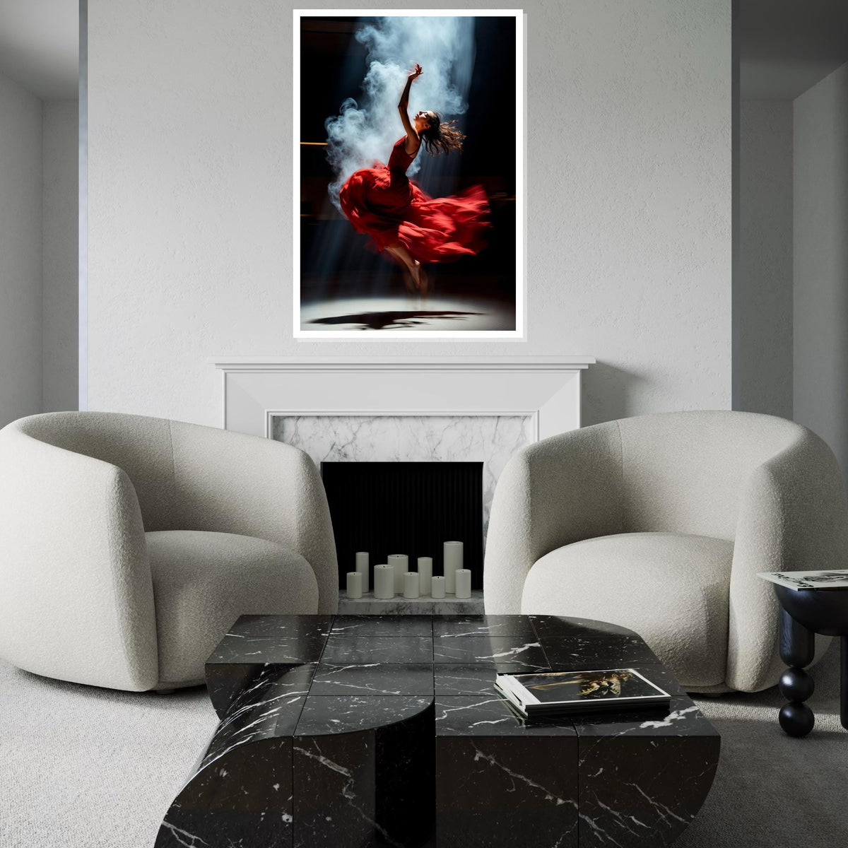 Graceful Dancer Canvas, Elegant Red Dress Artwork, Ballerina Wall Art, Dance Movement Poster, Canvas Design, Ready to Hang Home Decor