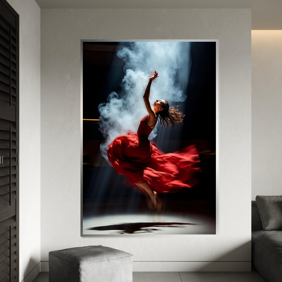 Graceful Dancer Canvas, Elegant Red Dress Artwork, Ballerina Wall Art, Dance Movement Poster, Canvas Design, Ready to Hang Home Decor