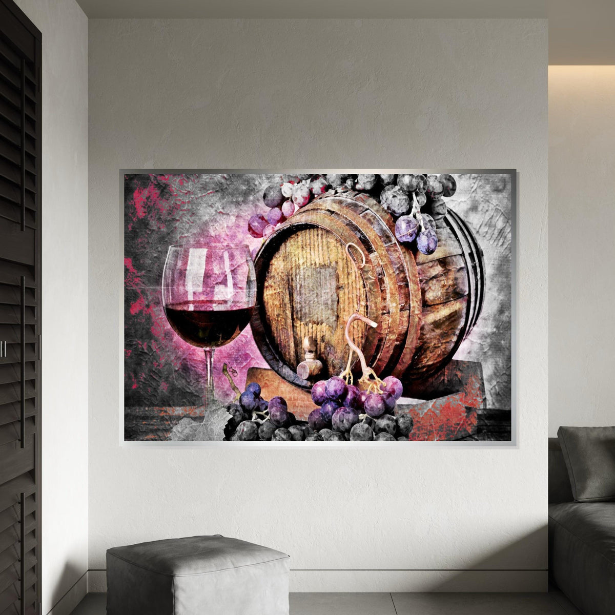 Wine Barrel and Grapes Canvas, Wine Art, Grape Décor, Rustic Wine Barrel Canvas, Wall Art Canvas Design, Ready to Hang Decoration