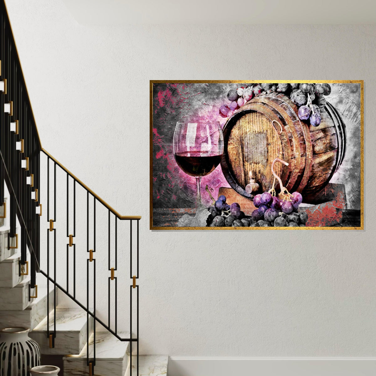 Wine Barrel and Grapes Canvas, Wine Art, Grape Décor, Rustic Wine Barrel Canvas, Wall Art Canvas Design, Ready to Hang Decoration