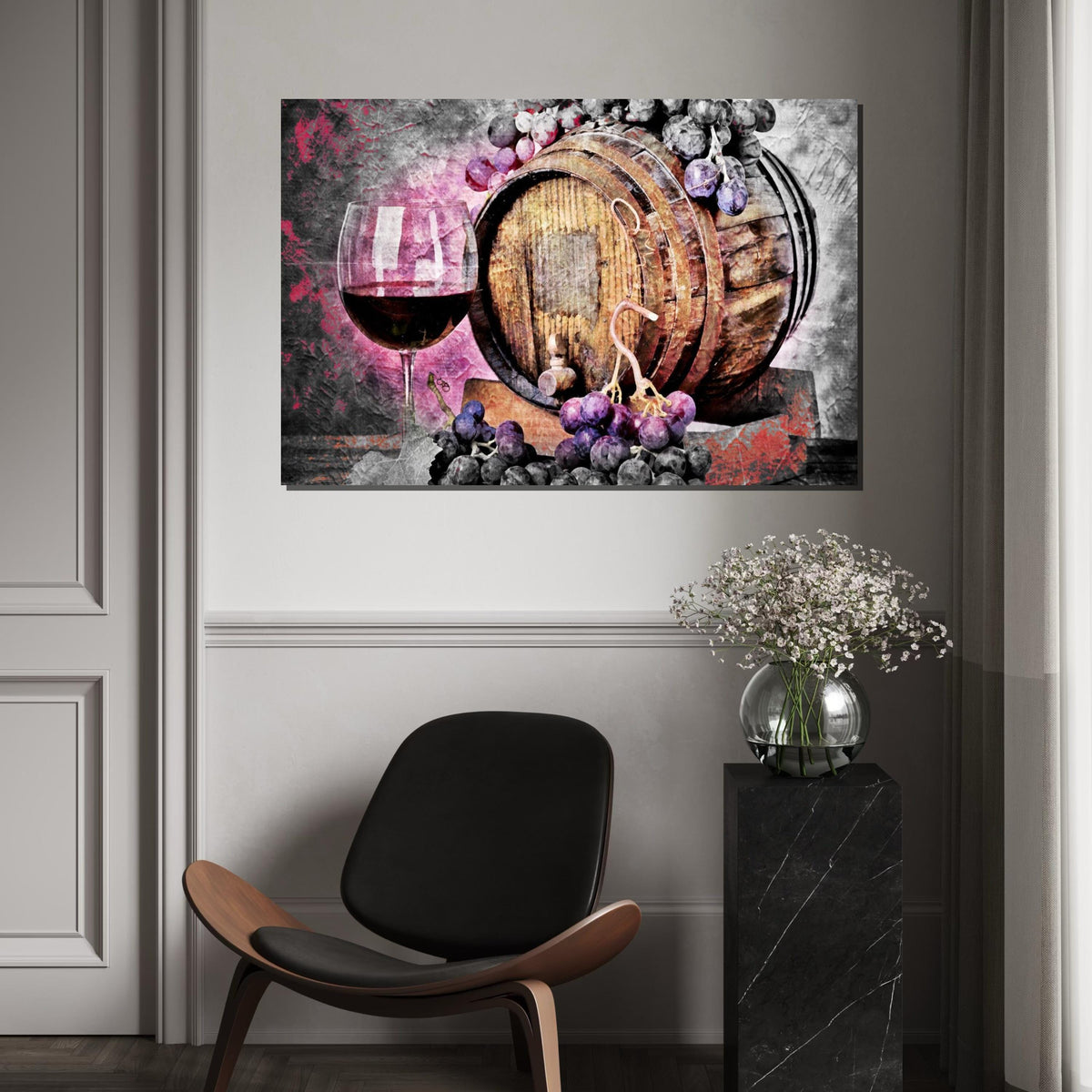 Wine Barrel and Grapes Canvas, Wine Art, Grape Décor, Rustic Wine Barrel Canvas, Wall Art Canvas Design, Ready to Hang Decoration