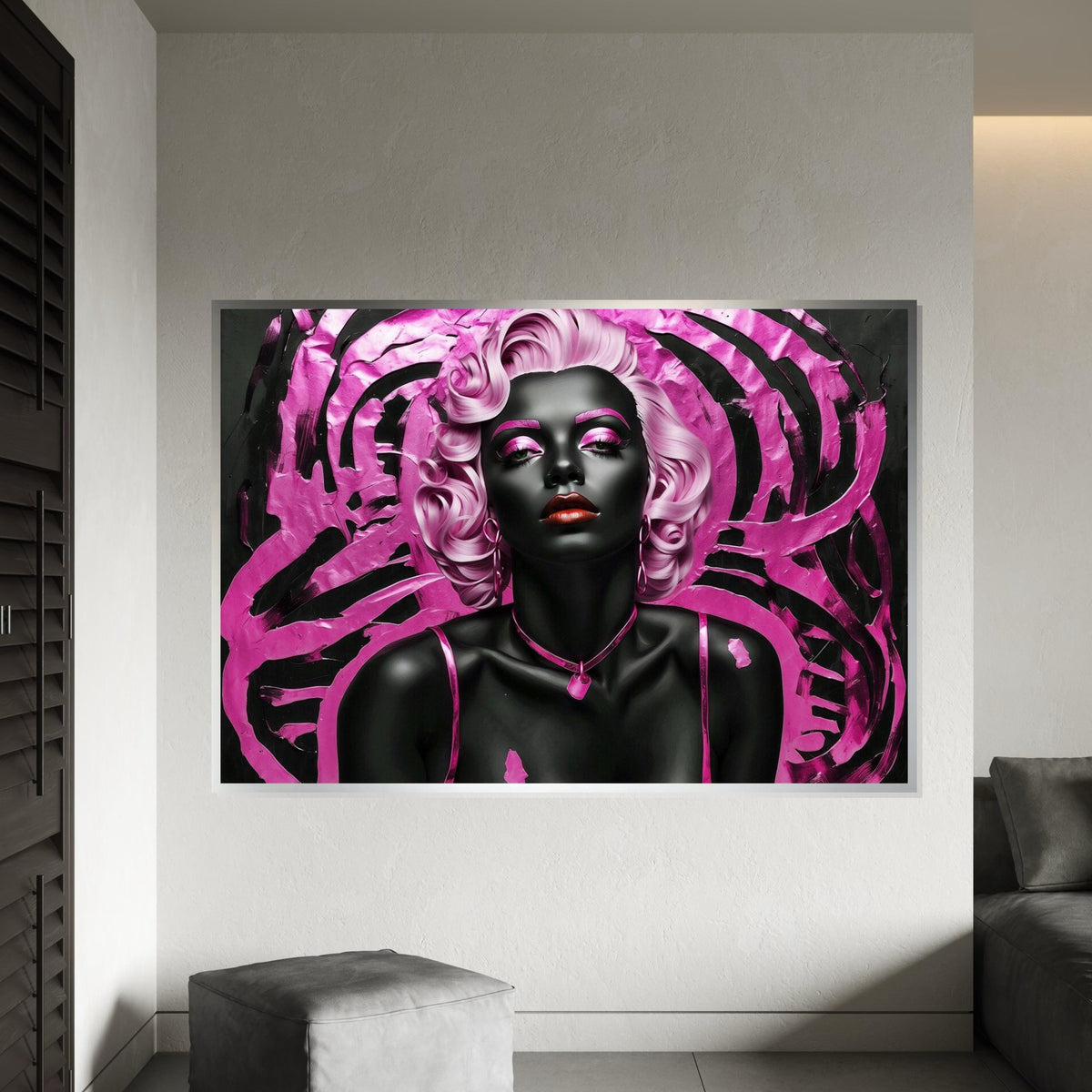 Pink Elegance Canvas, Glamorous Portrait Wall Art, Modern Pop Art, Black and Pink Canvas, Wall Art Canvas Design, Ready to Hang
